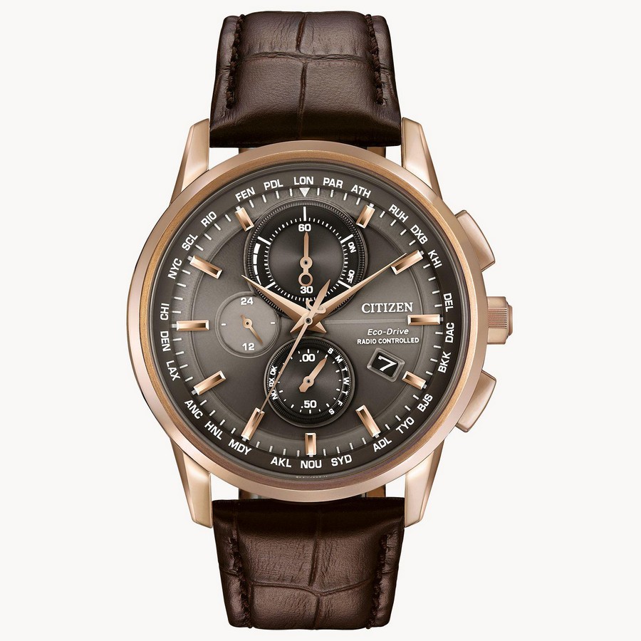 Đồng Hồ Citizen World Chronograph A-T Nam Nâu Xám